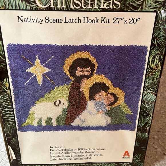 Caron Christmas Nativity Scene Latch Hook Rug Kit 27 X 20 Craft 1978 Jesus Lamb - Picture 2 of 9